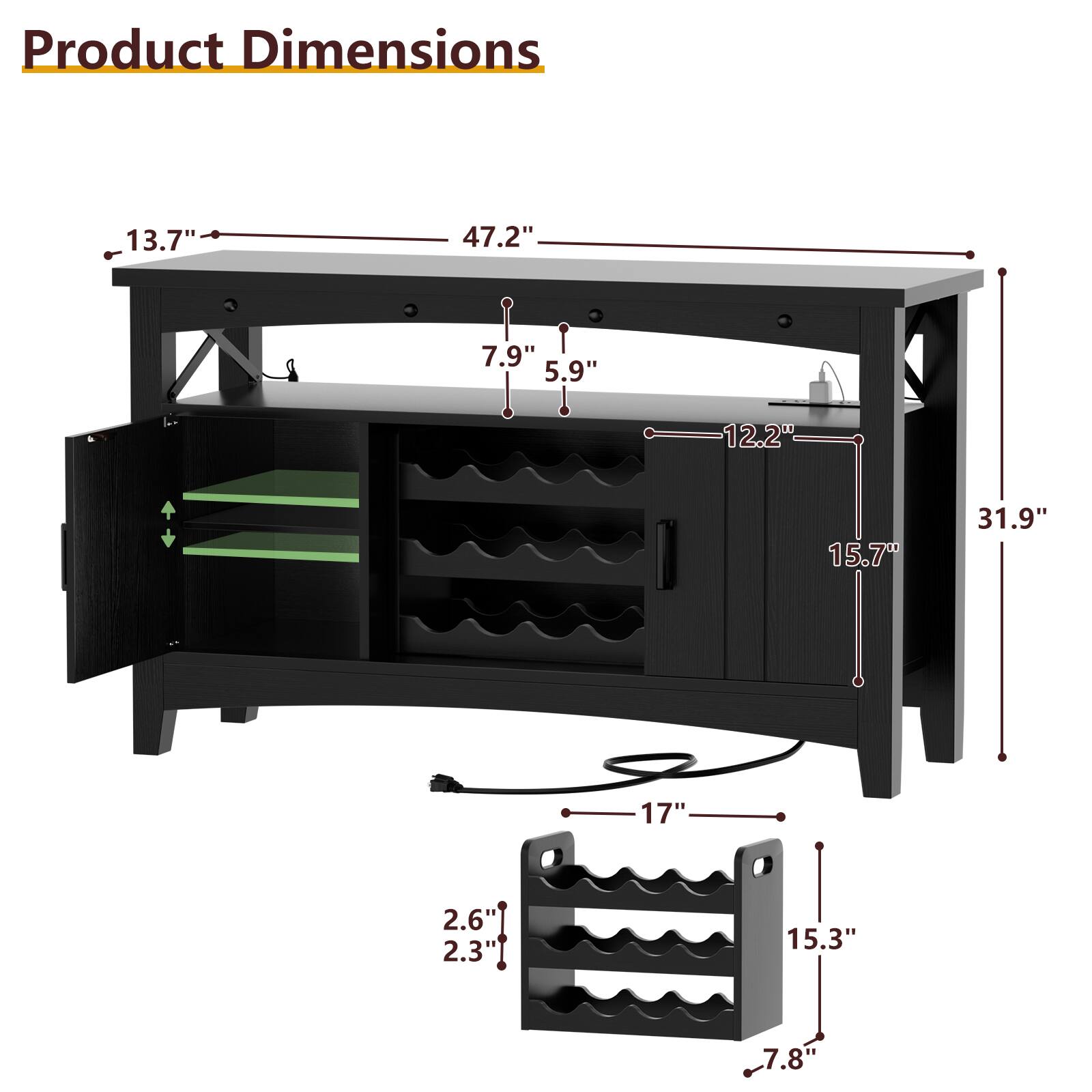 Product Dimensions: 13.7" x 47.2" x 7.9" x 5.9" x 12.2" x 15.7" x 31.9" x 17" x 2.6" x 2.3" x 15.3" x 7.8"