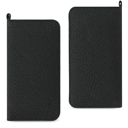 Front. Reiko - Universal Wallet Case for iPhone 6/6S/7 Plus with Side Pockets & Magnetic Flap, Black - Black.