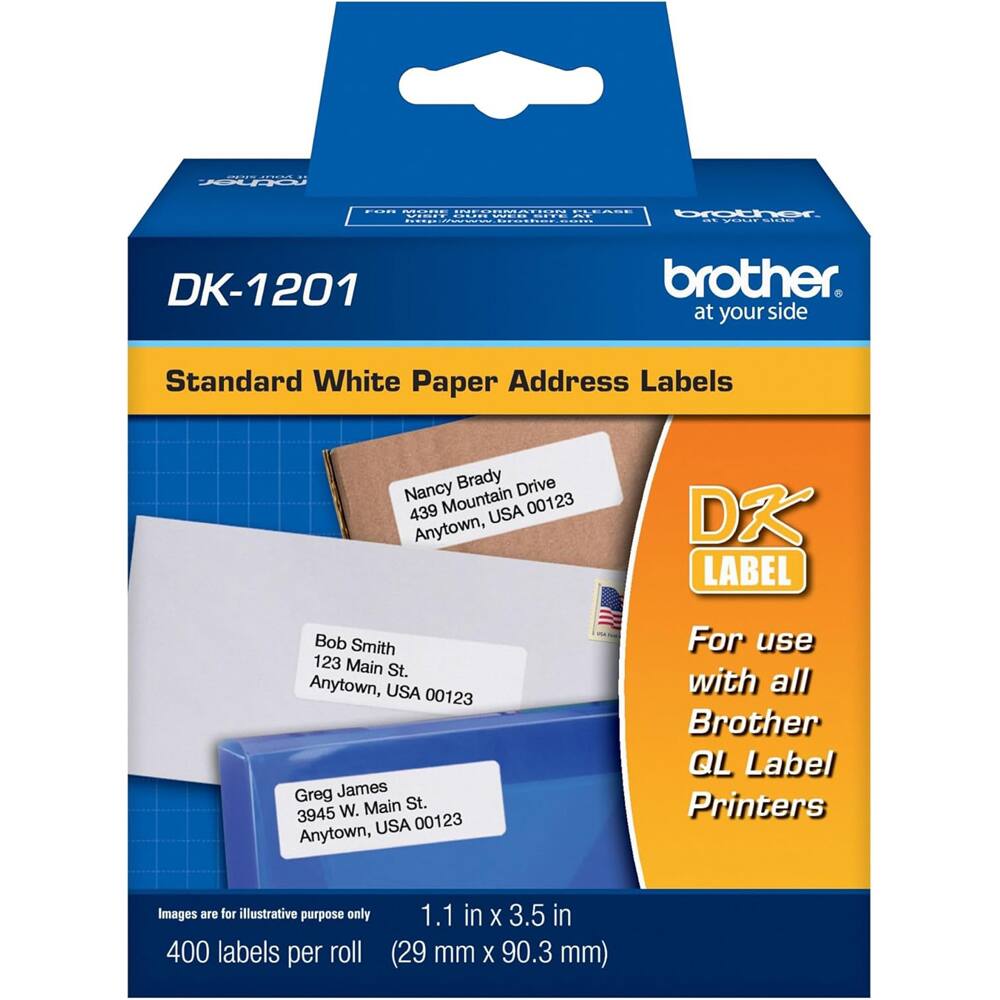 NA  
! INECOO IP CLEOCE .INI : brother | .. ...... widkes DK-1201 brother. at your side Standard White Paper Address Labels Nancy Brady Drive 439 Mountain USA 00123 Anytown, DR LABEL Bob Smith 123 Main St. Anytown, USA 00123 Greg James w. Main St. 3945 00123 Anytown, USA For use with all Brother QL Label Printers Images are for illustrative purpose only 400 labels per roll 1.1 in X 3.5 in (29 mm X 90.3 mm)