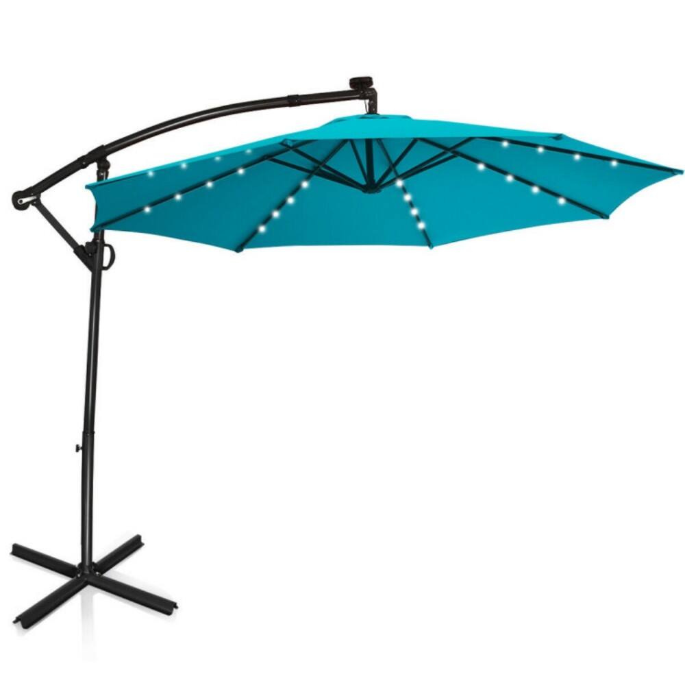 Angle. Mondawe - 10 Feet Solar Powered LED Patio Offset Umbrella 360° Rotation (Base not includ) - Turquoise.