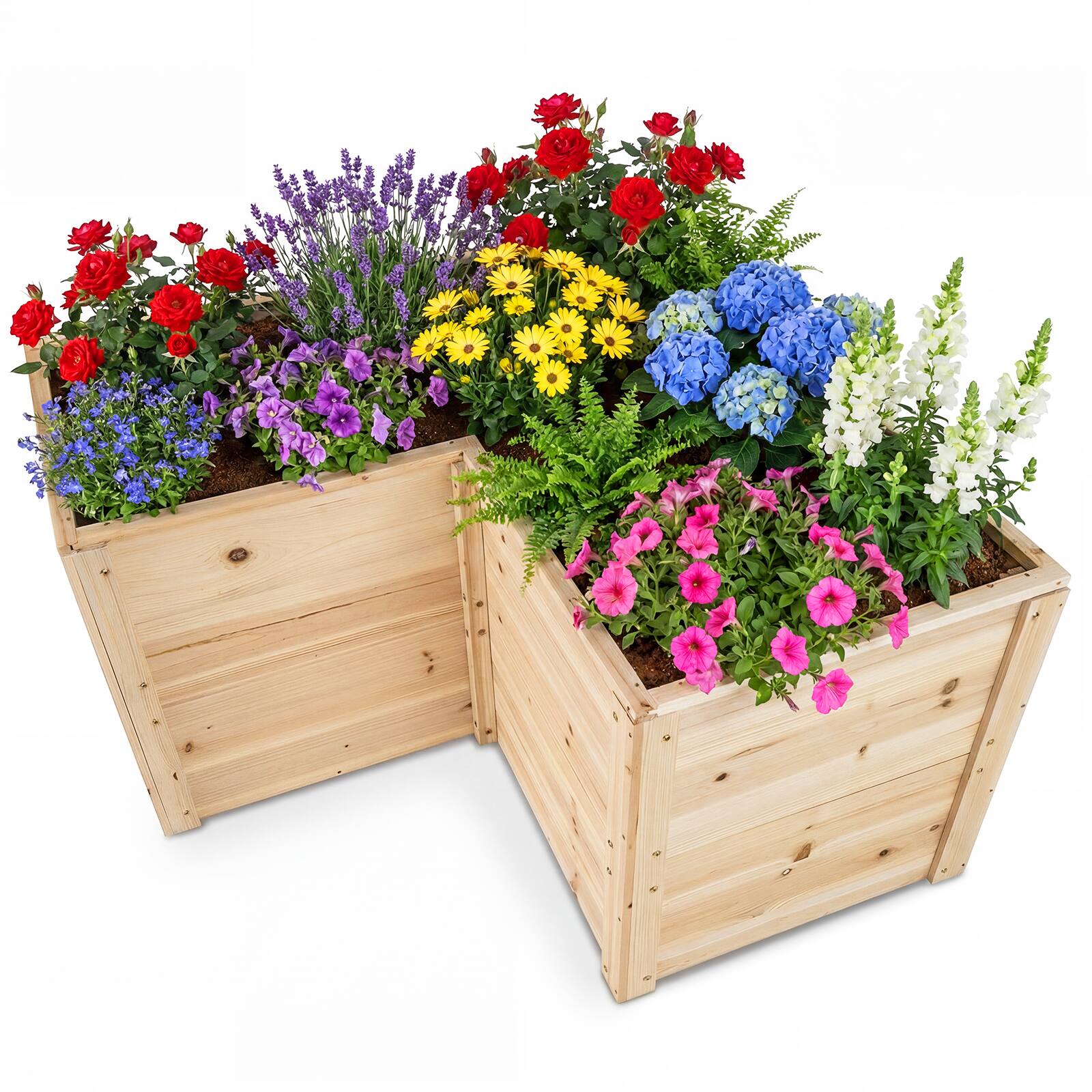 Front. Costway - 24'' L-Shaped Deep Root Planter Box Wooden Raised Garden Bed with Open-Ended Base - Natural.