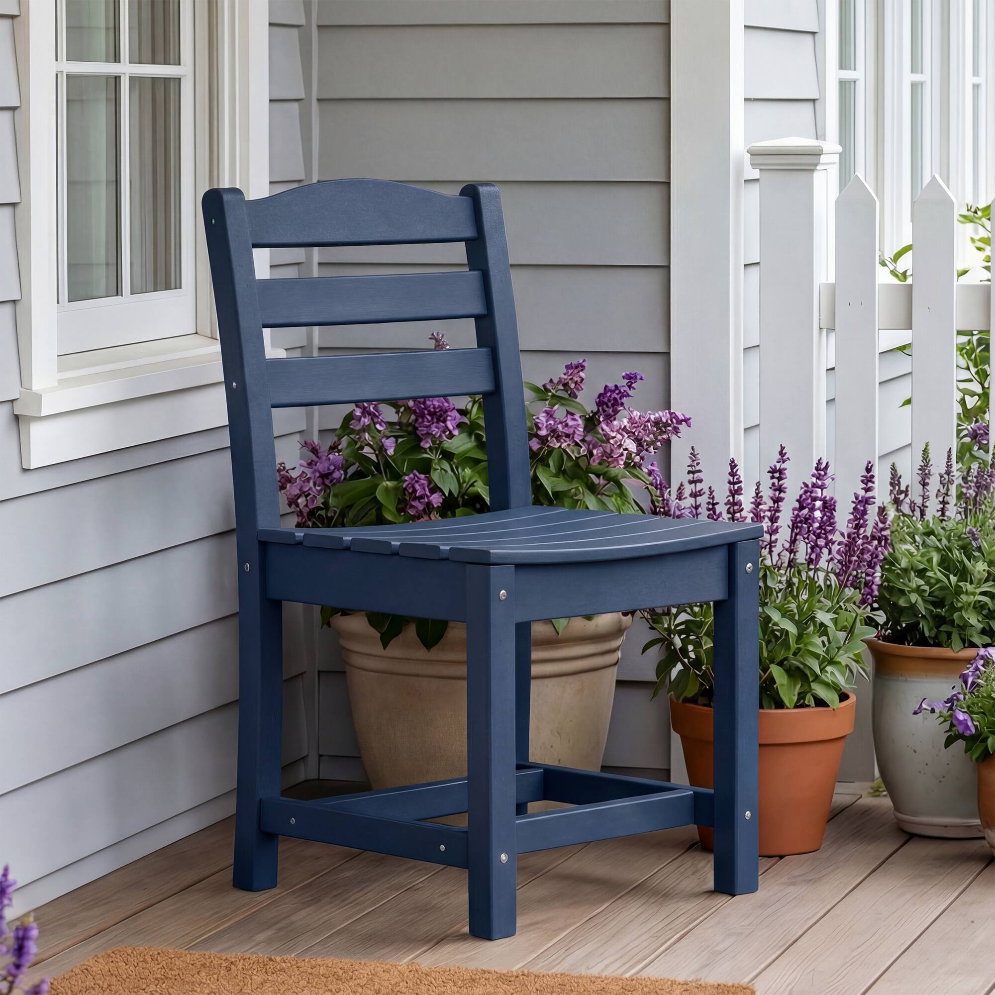 Alt View 2. Famapy - Pairs of HDPE Outdoor Armless Dining Chair - 4 Colors Weatherproof Patio Chair for Garden, Poolside 330LBS Capacity - Navy blue.