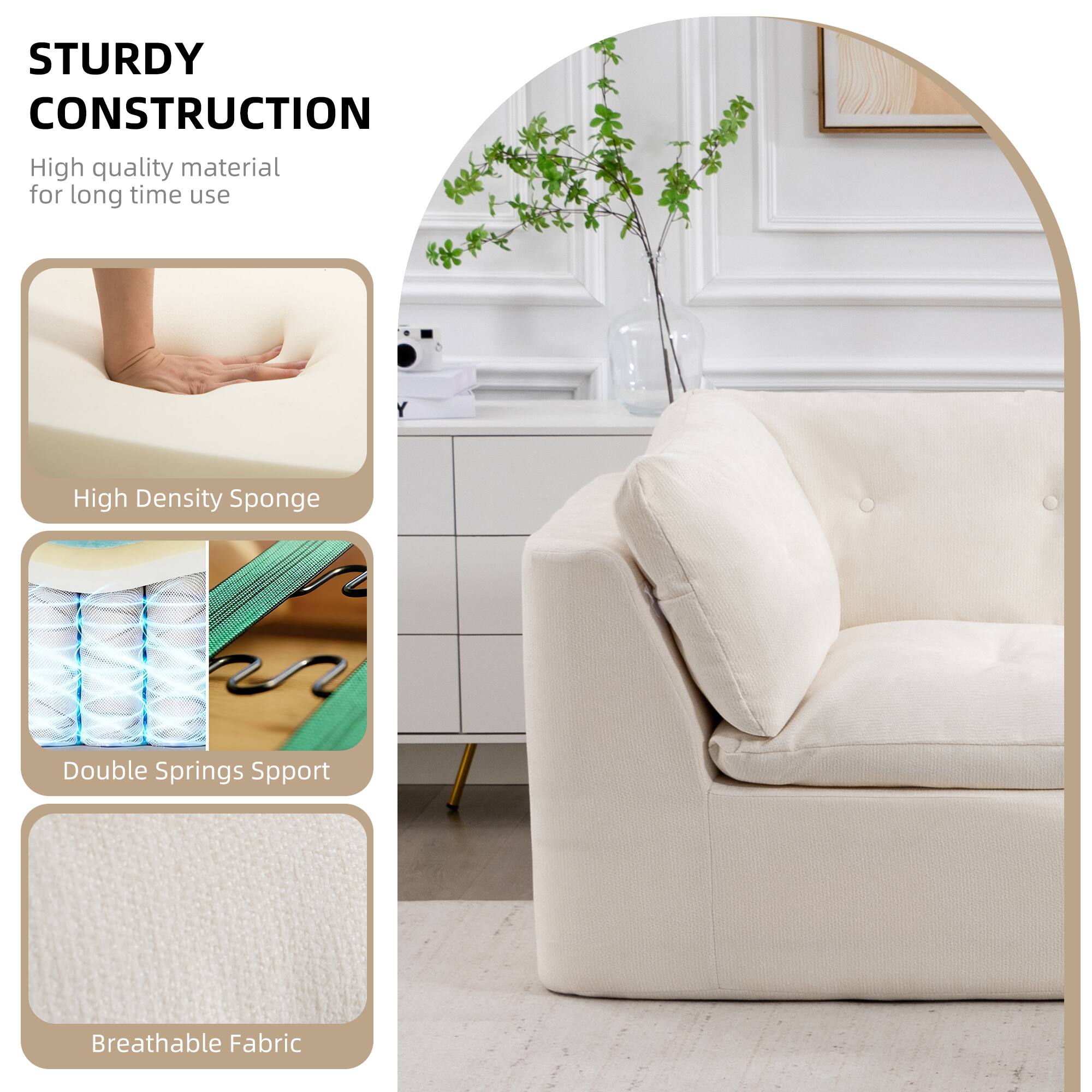 STURDY CONSTRUCTION  
High quality material for long time use  
High Density Sponge  
Double Springs Support  
Breathable Fabric