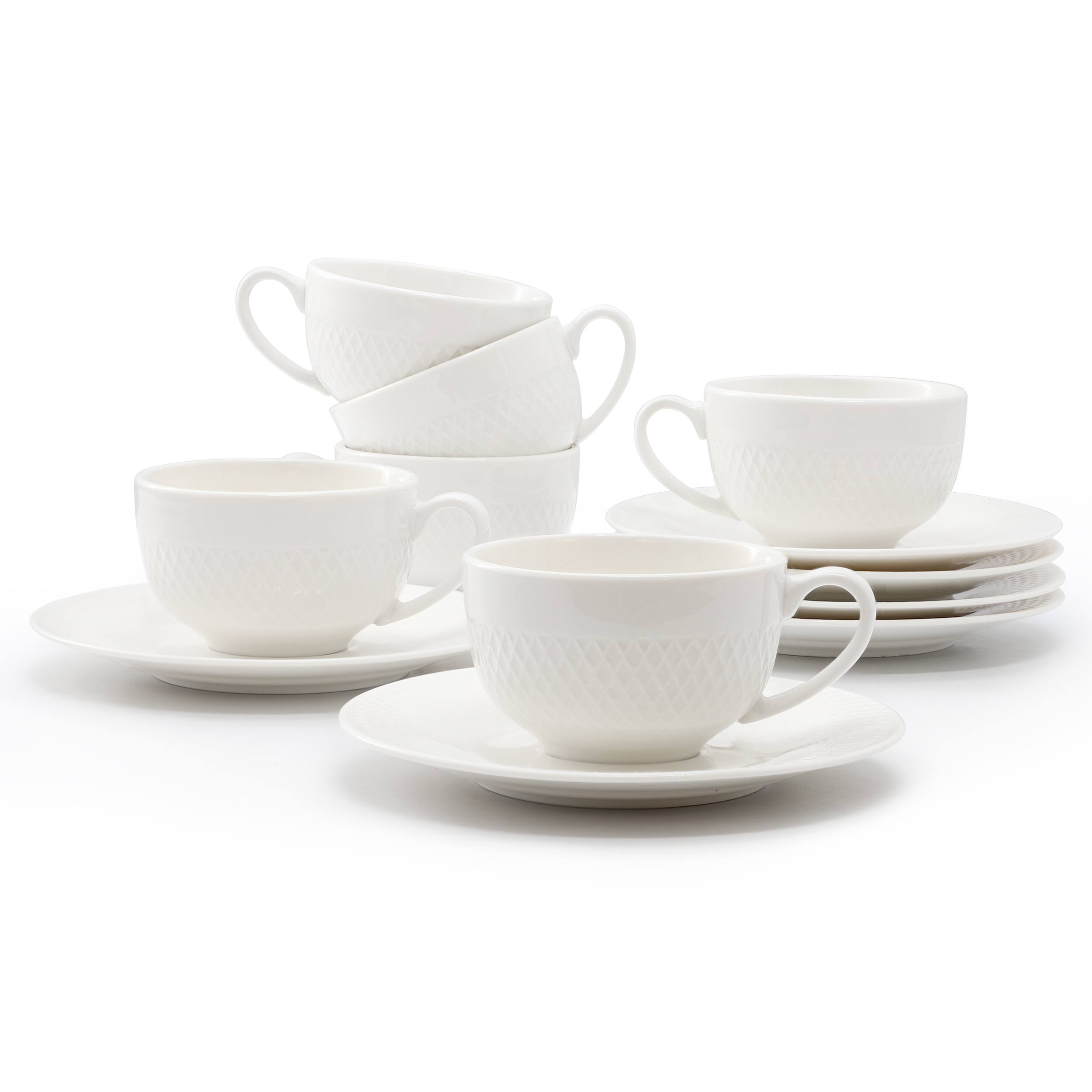 Alt View 6. Elama - Elama Luna 12 Piece 3 Ounce Porcelain Espresso Cup Set in White with Saucers - White.