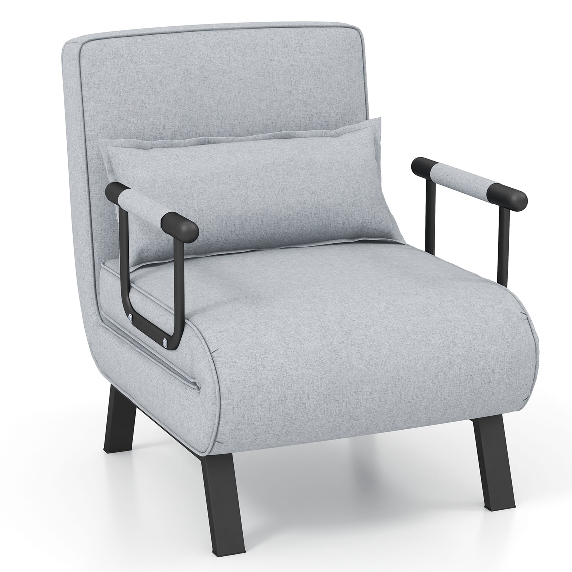Costway - Folding 6 Position Convertible Sleeper Bed Armchair Lounge w/ Pillow Light - Light Gray