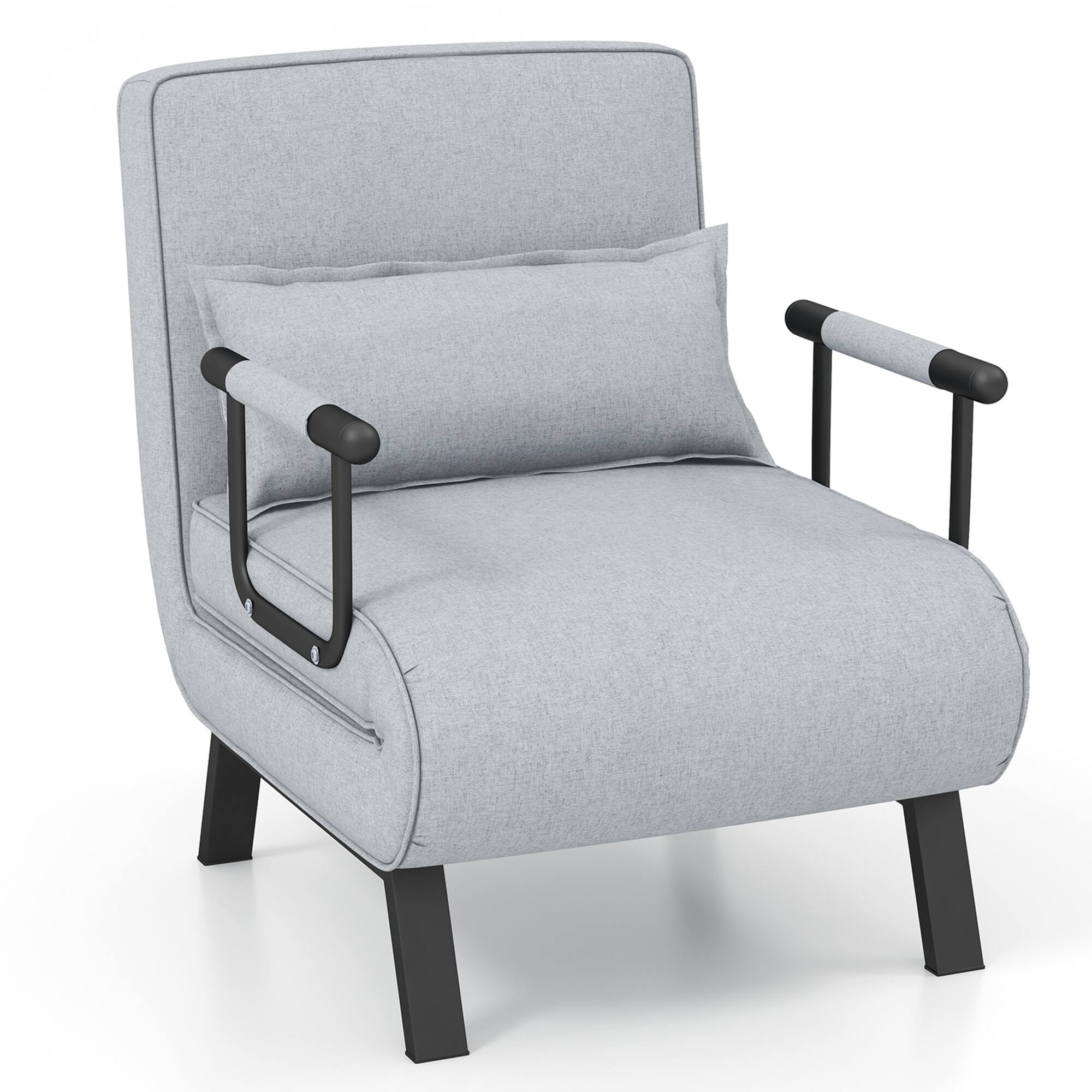 Costway - Folding 6 Position Convertible Sleeper Bed Armchair Lounge w/ Pillow Light - Light Gray