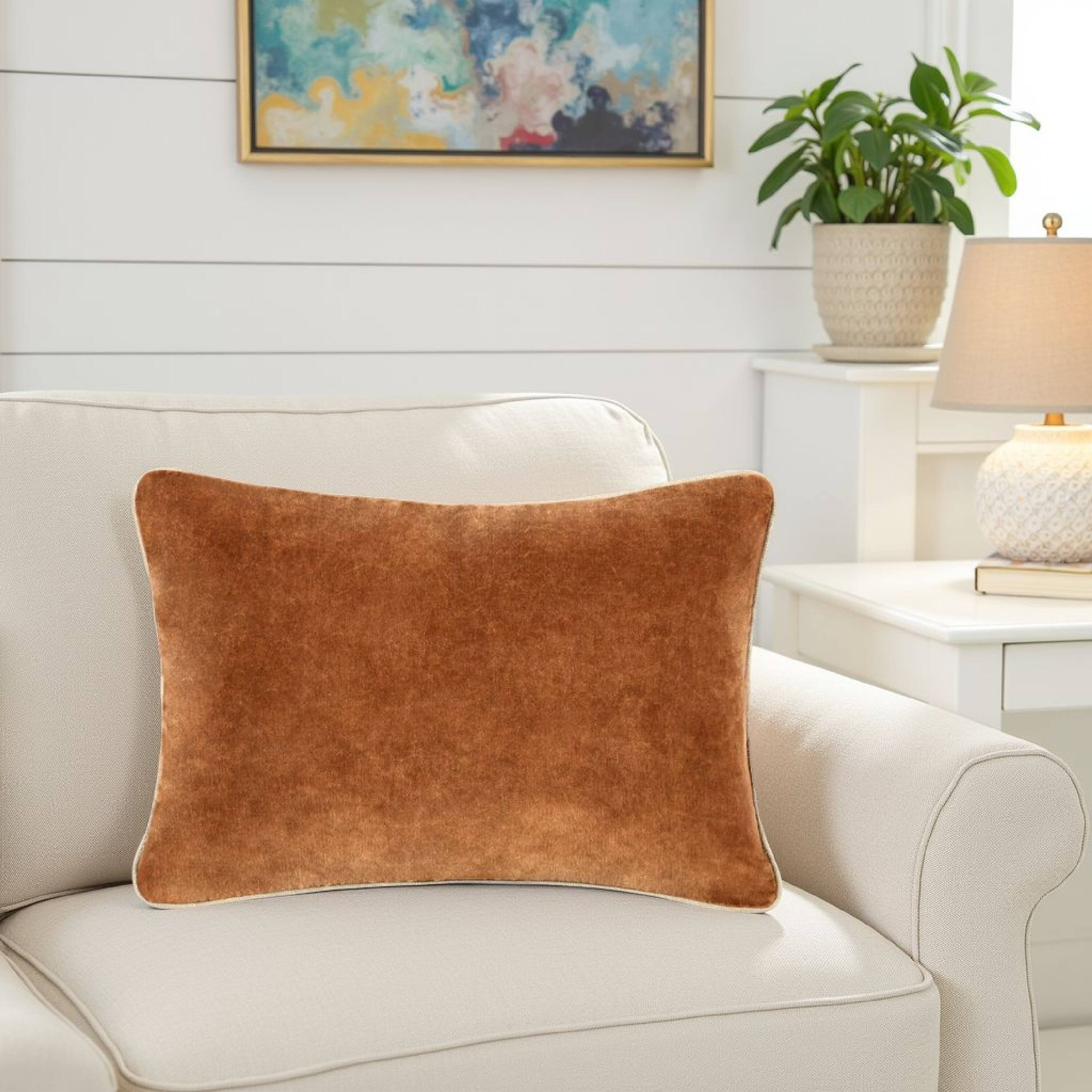 Alt View 2. Manhattan Lane - Hillary Lumbar Throw Pillow, 14x20 Inch  Cotton Velvet Reversible - Hazel Brown.