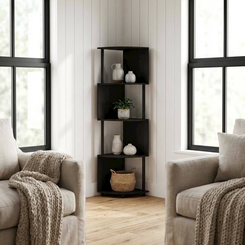Left. FurniFact - Espresso and Black 4-Tier Z-Shaped Corner Shelf Bookcase with Wooden Finish - Espresso/Black.