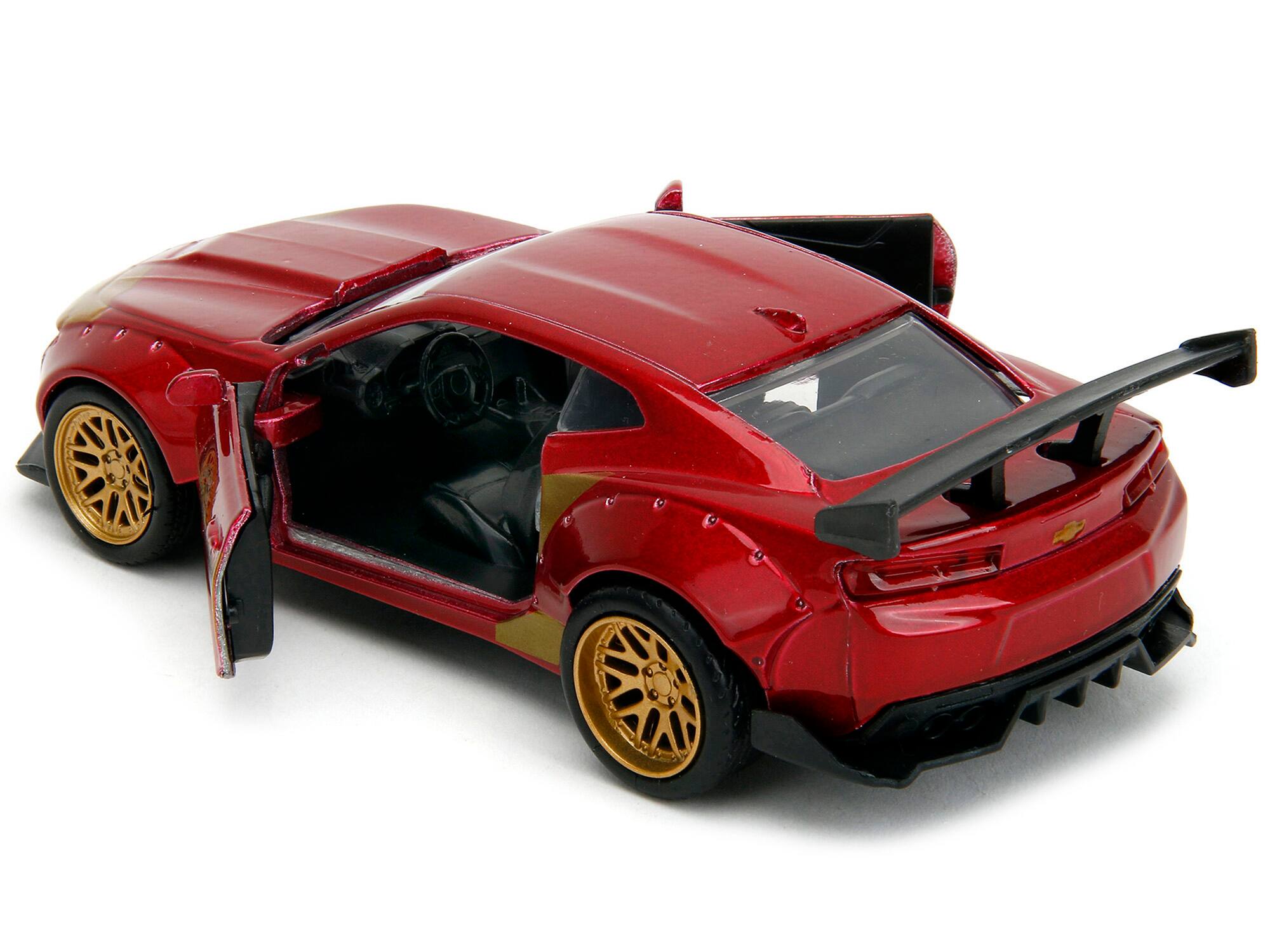 Back. Jada - 2016 Chevrolet Camaro Red Metallic and Gold and Iron Man Diecast Figure "The Avengers" "Hollywood Rides" Series 1/32 - Red Metallic And Gold.