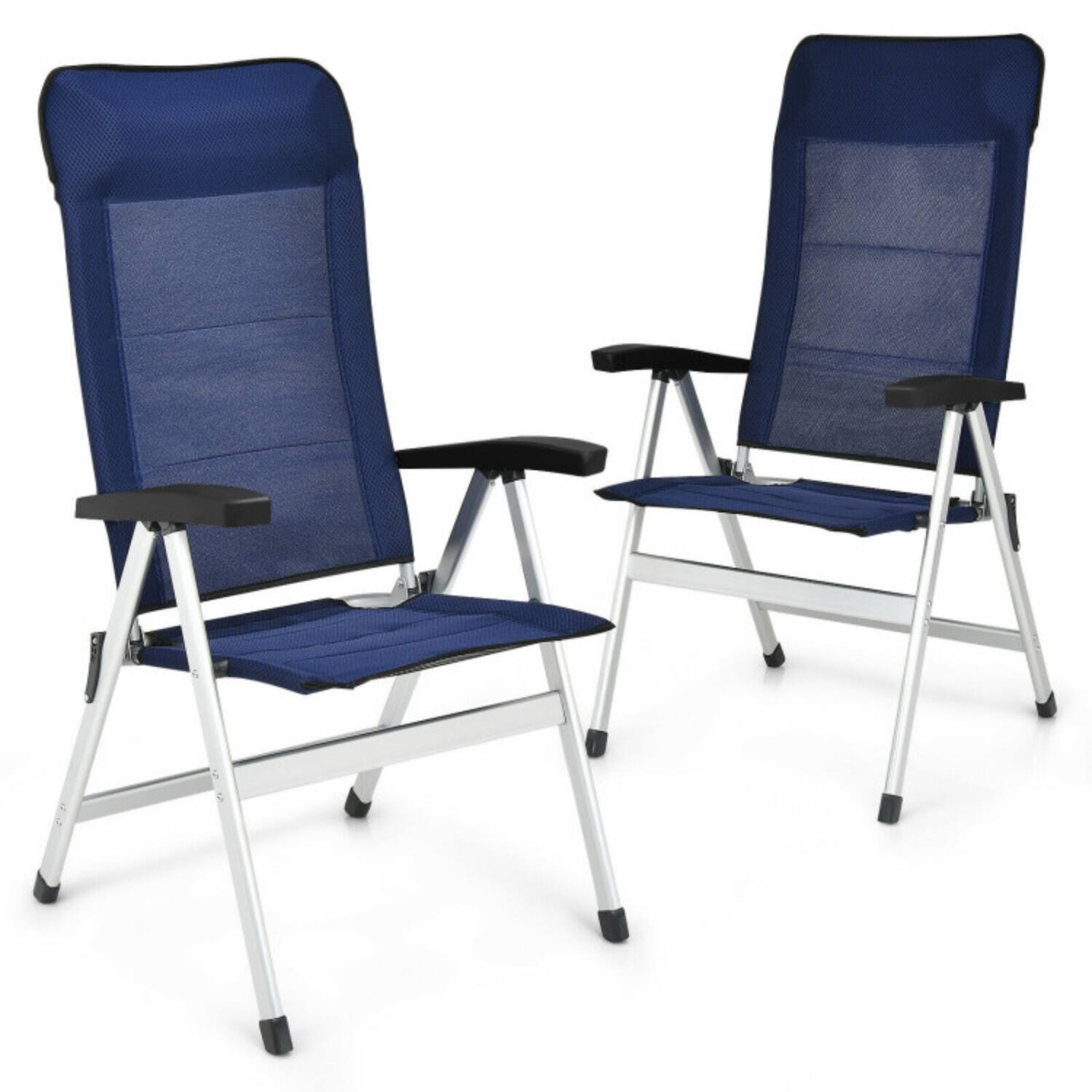 Alt View 5. Mondawe - Set of 2 Folding Patio Dining Chairs w 7-Level Adjustable Backrest & Headrest 300 lbs Outdoor - Navy.