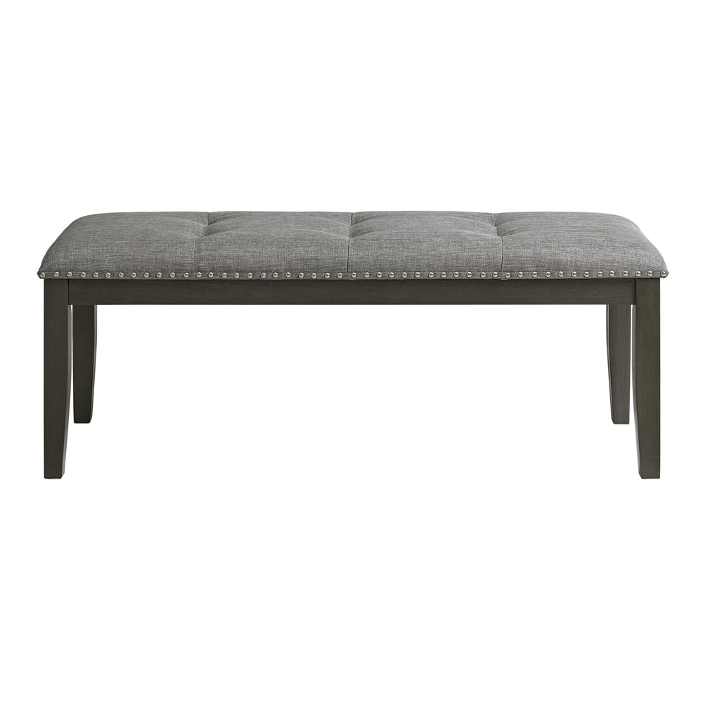 Elements - Everdeen Transitional Upholstered Dining Bench with Button Tufting and Nailheads - Charcoal