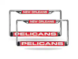 Rico Industries - New Orleans Pelicans NBA (Set of 2) Chrome Metal Laser Cut License Plate Frames - Multi