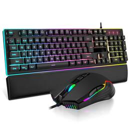 PO3TICJUNKI3 - K10 Wired Gaming And Mouse Wrist Rest Combo Rgb Backlit Mechanical Feel Anti-ghosting 7d 7200 Dpi Mice soft - Black