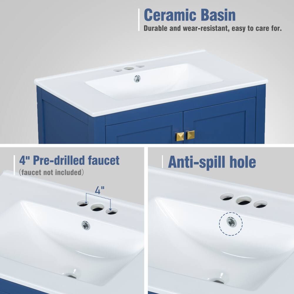 Ceramic Basin  
Durable and wear-resistant, easy to care for.  

4" Pre-drilled faucet (faucet not included)  

Anti-spill hole