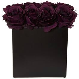 BreeBe - 9" Roses Arrangement in Black Vase - Purple Elegance