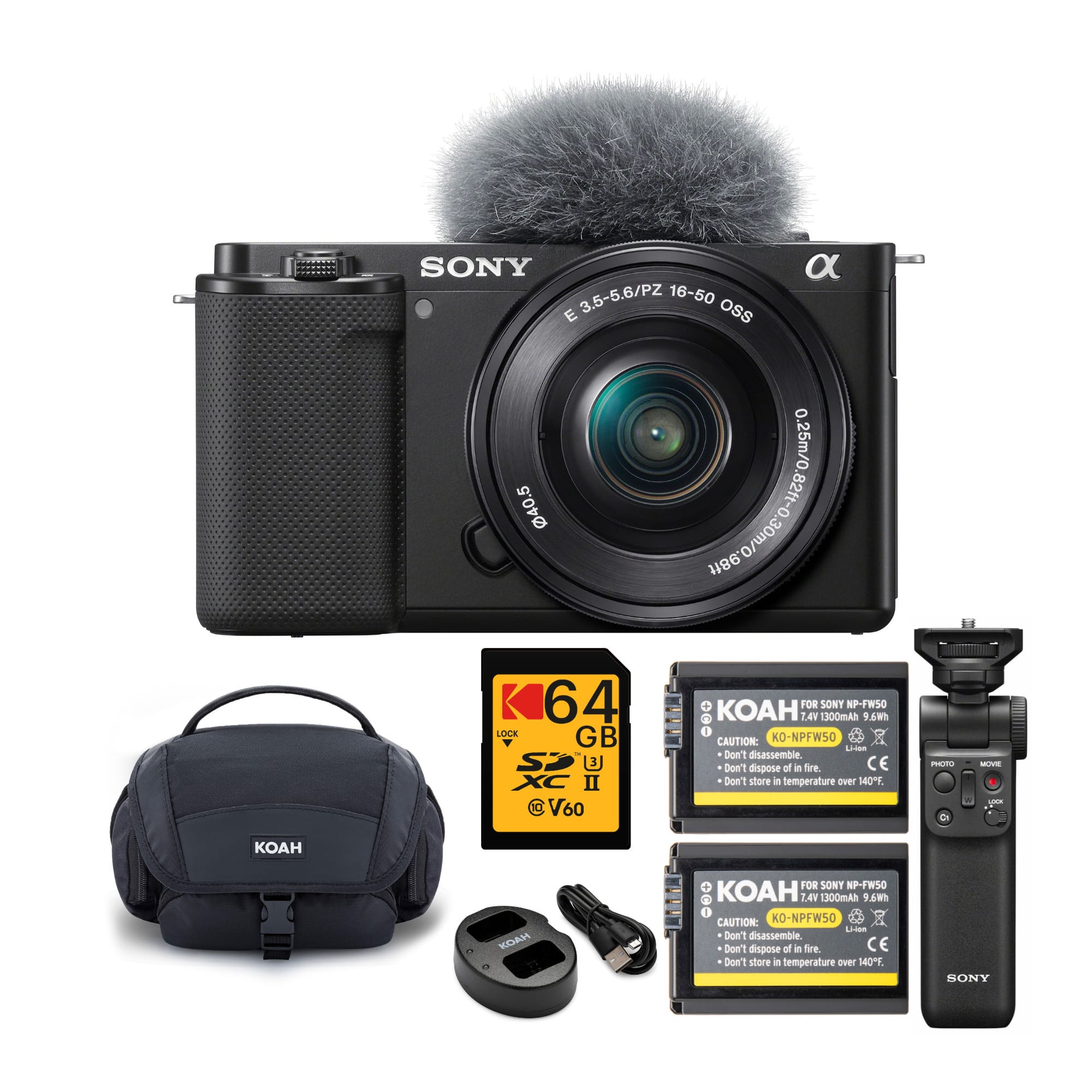 Sony - Alpha ZV-E10 APS-C Mirrorless Vlog Camera with 16-50mm Lens Bundle - Black