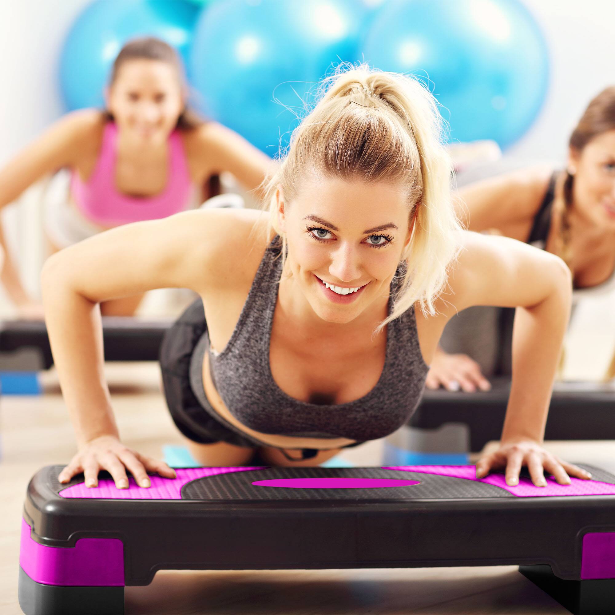 Alt View 2. BalanceFrom Fitness - BalanceFrom Fitness Adjustable Workout Aerobic Step Platform Trainer w/ Raisers - Pink.