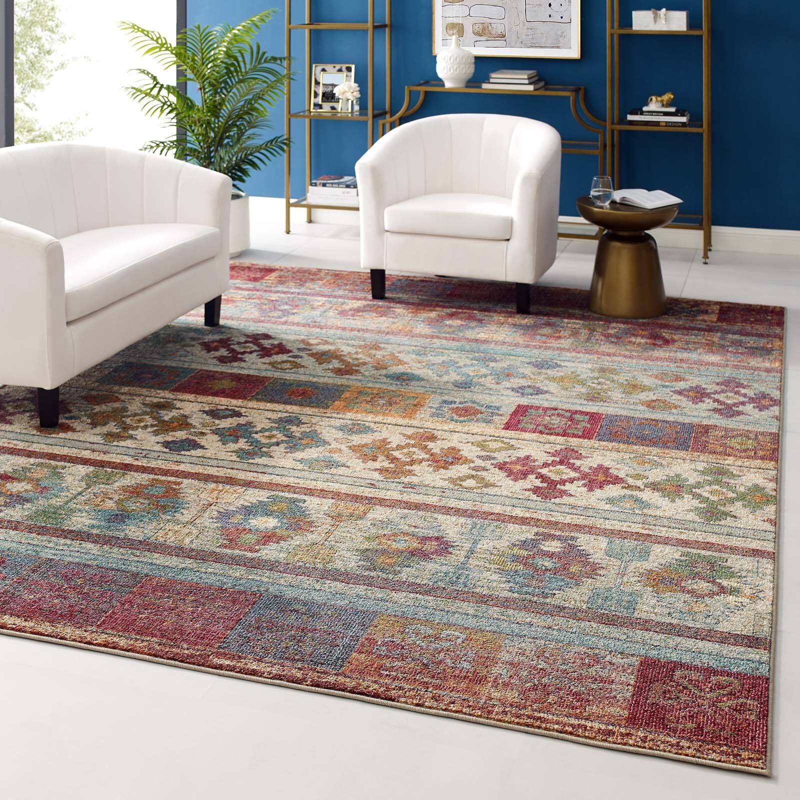 Front. Modway - Tribute Nala Distressed Vintage Floral Lattice Area Rug - Multicolored.