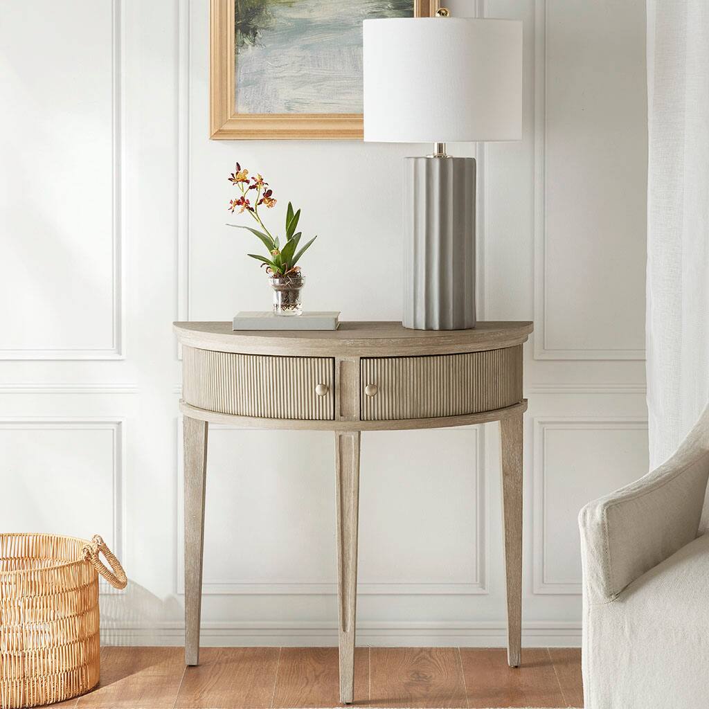 Front. TinyHomie - Storage Console Table 31in W - Reclaimed Wheat.