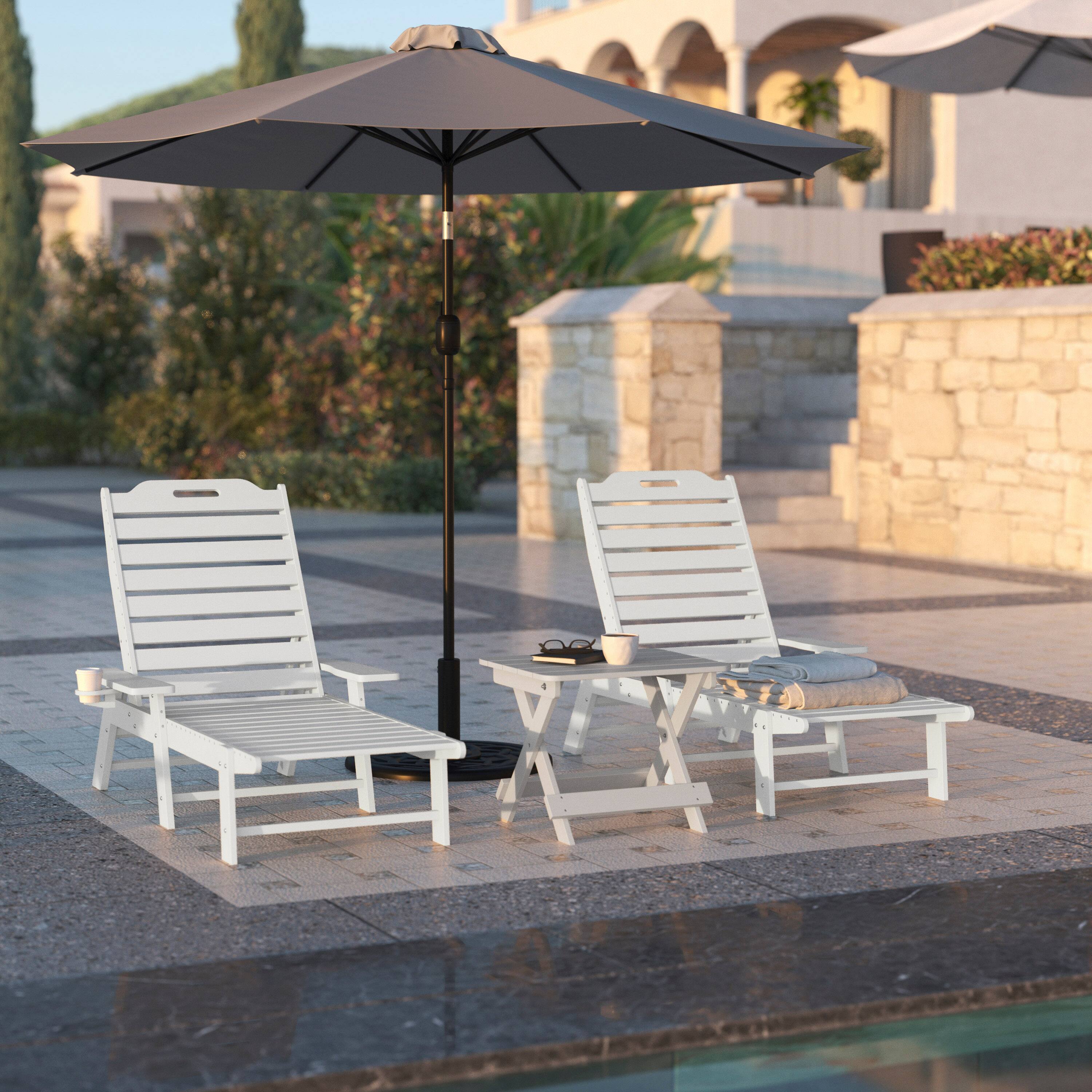 Alt View 2. Flash Furniture - Monterey Adjustable Adirondack Lounger with Cup Holder- All-Weather Indoor/Outdoor HDPE Lounge Chair in White - White.