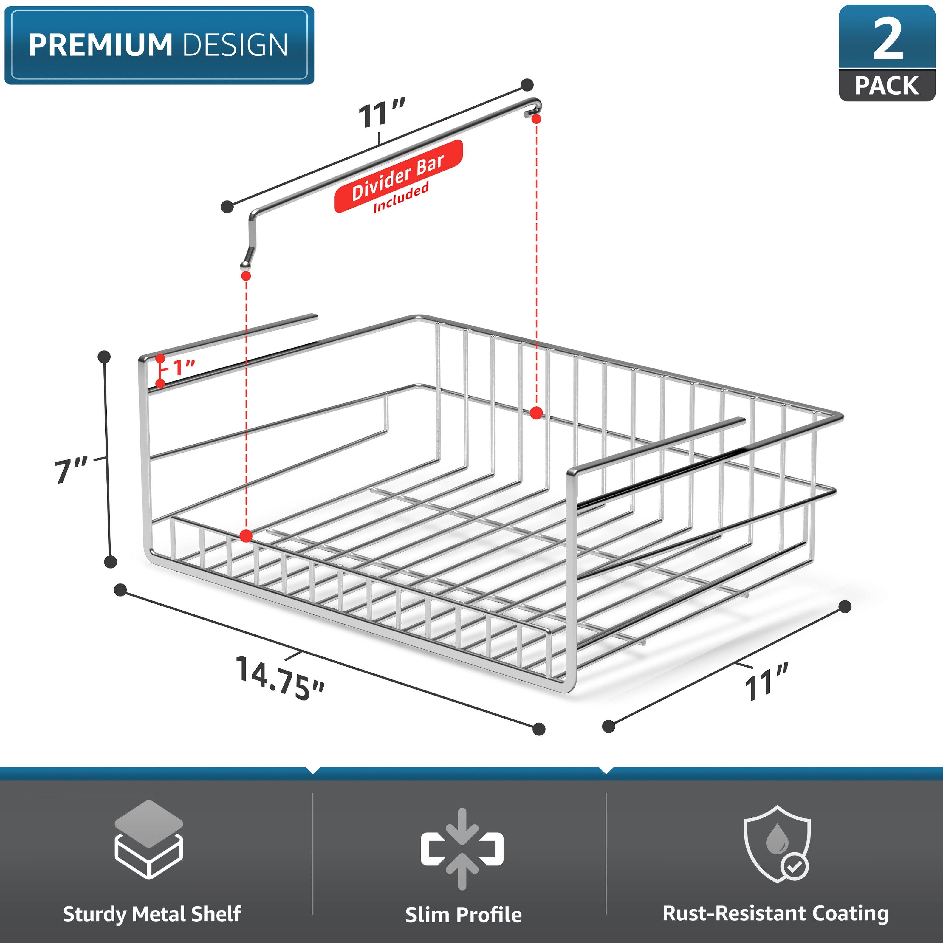 PREMIUM DESIGN  
11" Bar Divider Included  
2 PACK  
F1" 1 7" 14.75" 11"  
C Sturdy Metal Shelf Slim Profile Rust-Resistant Coating