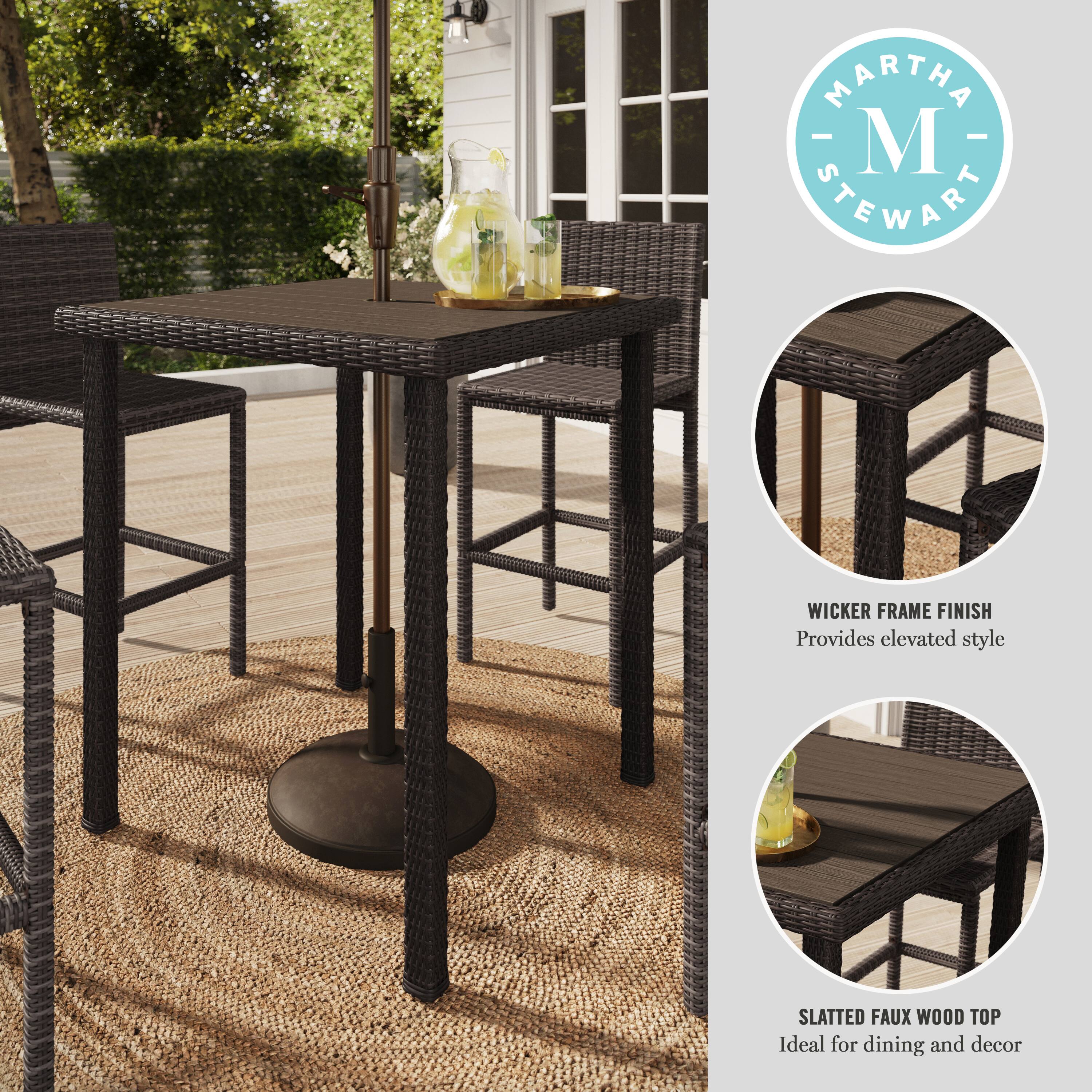 MARTHA STEWART WICKER FRAME FINISH Provides elevated style SLATTED FAUX WOOD TOP Ideal for dining and decor