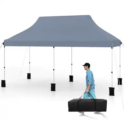 Front. Costway - Costway 10 x 20 FT Pop-up Canopy UPF50+ Sun Protection Tent with Carrying Bag - Gray.