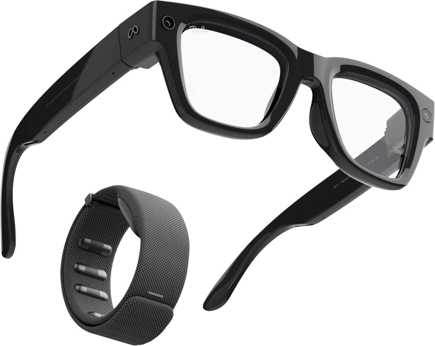 Front. Ray-Ban Meta - Display & Neural Band | AI glasses with in-lens display - Shiny Black frame (Large) - Black band size 2 - Black.