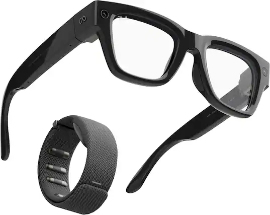 Front. Meta - Meta Ray-Ban Display & Neural Band | AI glasses with in-lens display - Shiny black frame, standard - Black band size 2 - Black.