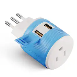 Orei - Italy & Uruguay Travel Plug Adapter – Type L Plug with Dual USB Ports – USA Input for Phones, Laptops & More - Blue