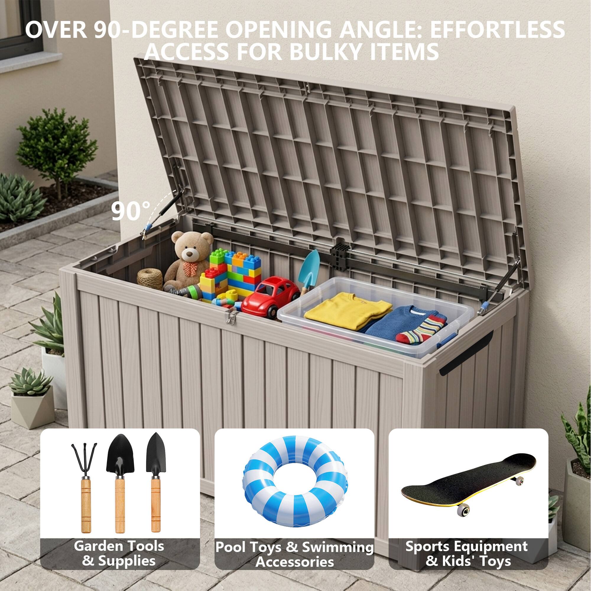 OVER 90-DEGREE OPENING ANGLE: EFFORTLESS ACCESS FOR BULKY ITEMS

90°

Garden Tools & Supplies
Pool Toys & Swimming Accessories
Sports Equipment & Kids' Toys