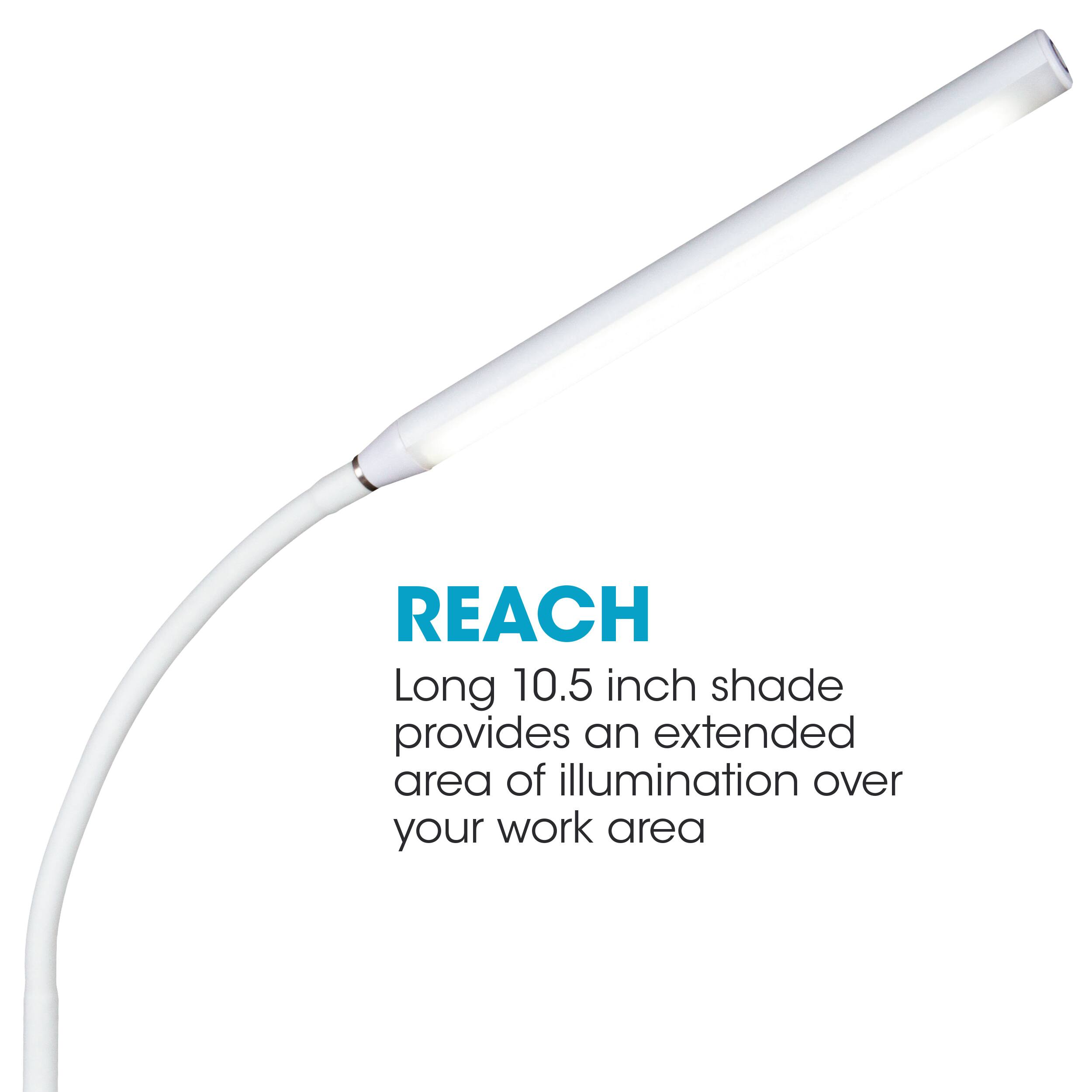 REACH Long 10.5 inch shade provides an extended area of illumination over your work area.