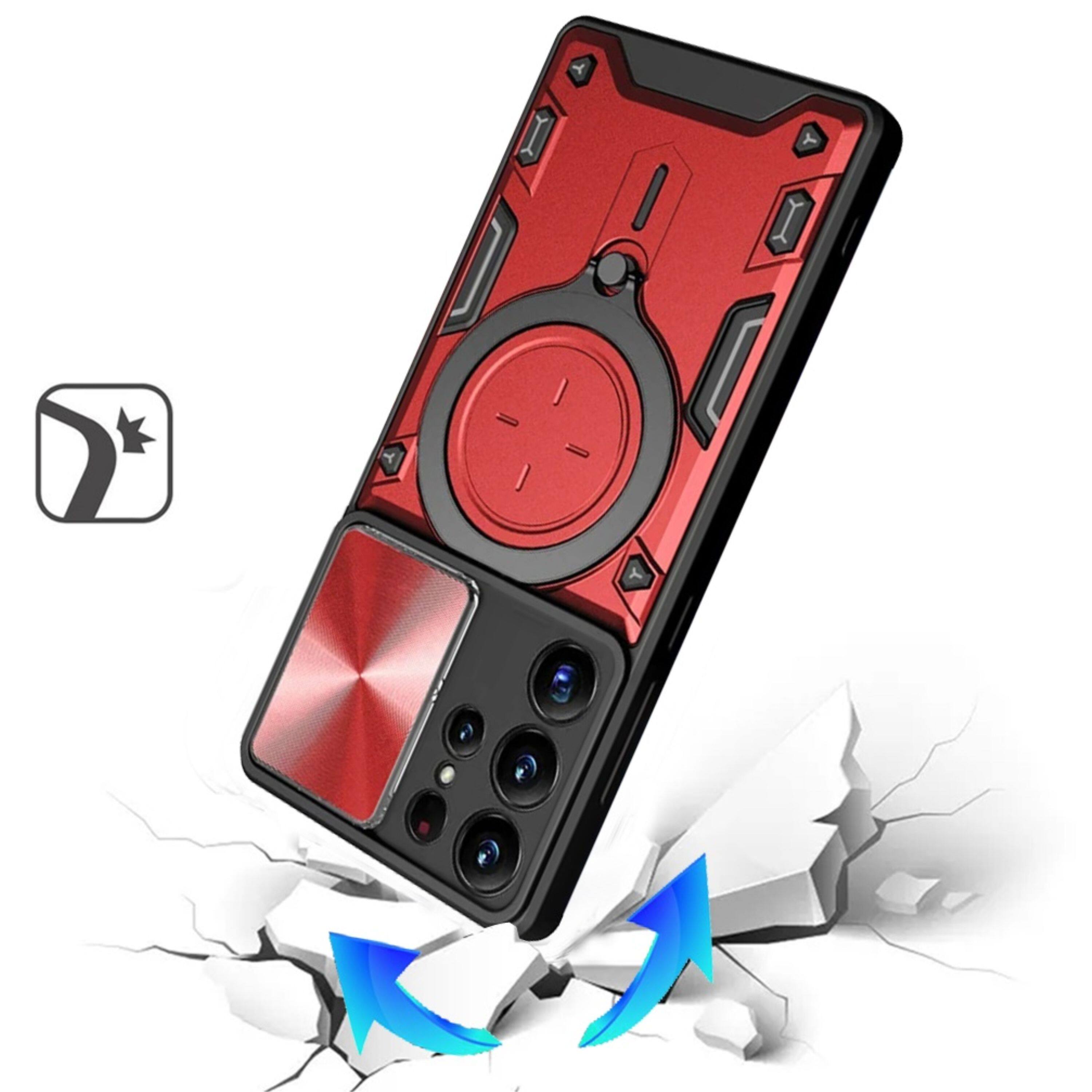 Angle. Kitcheniva - Magnetic Ring Camera Lens Protection Case With Tempered Glass For Samsung Galaxy S26 Ultra Red - Red.