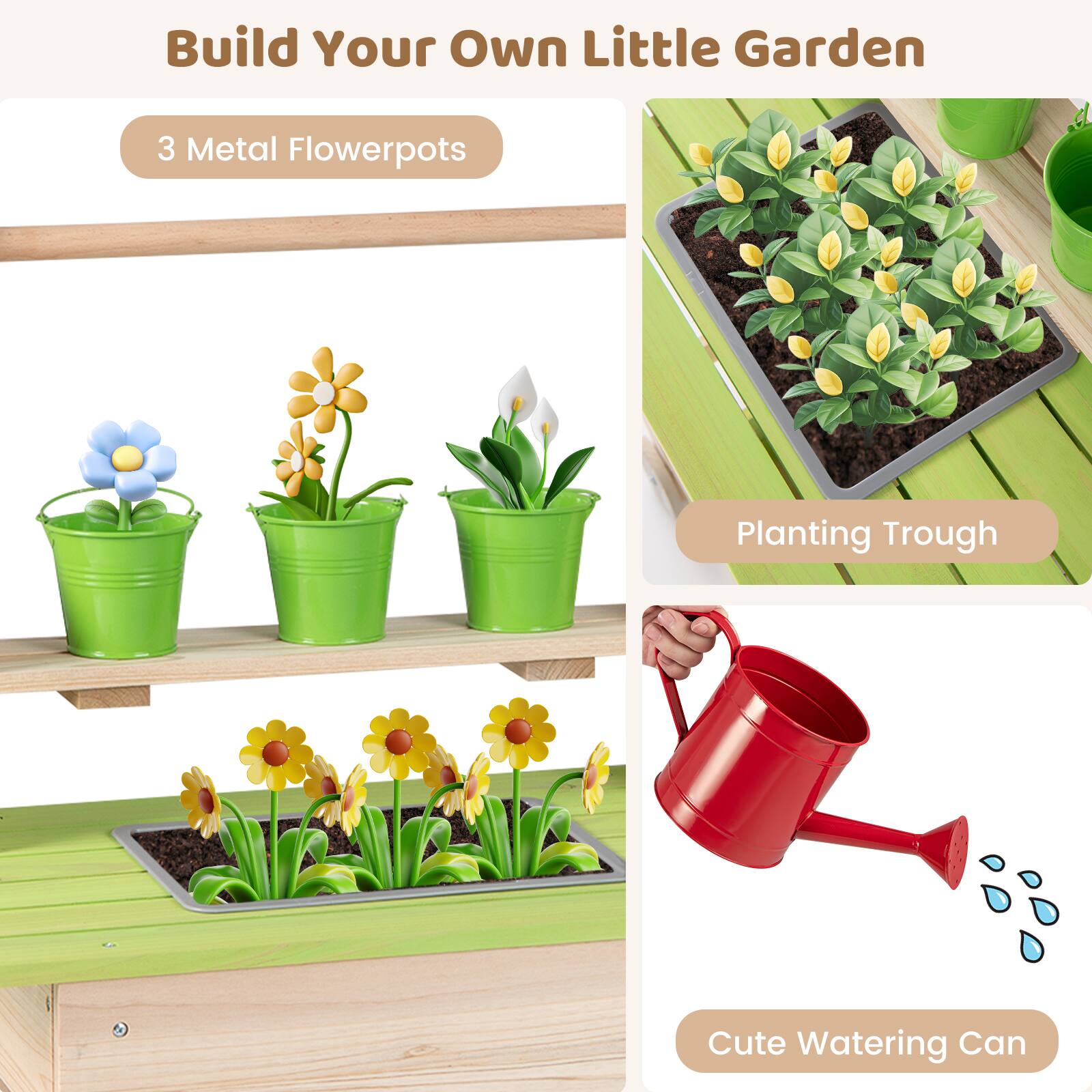 Build Your Own Little Garden

- 3 Metal Flowerpots
- Planting Trough
- Cute Watering Can