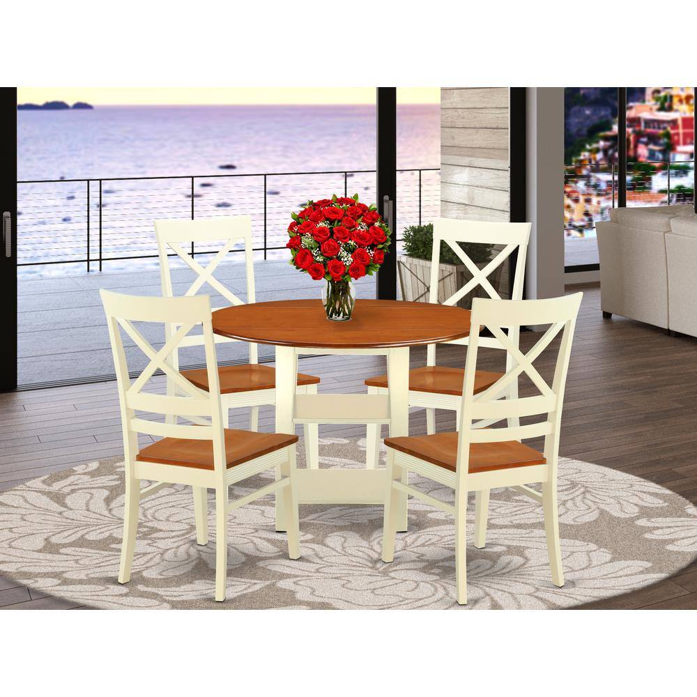 Left. East West Furniture - Dining Room Set Buttermilk & Cherry - Brown.