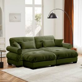 Trinkets Crazed - Loveseat Modular Sectional Sofa Cloud Couch, 93.7" Oversized U-Shaped Couch with 2 Ottomans, Modern Deep Seat Couches - Green