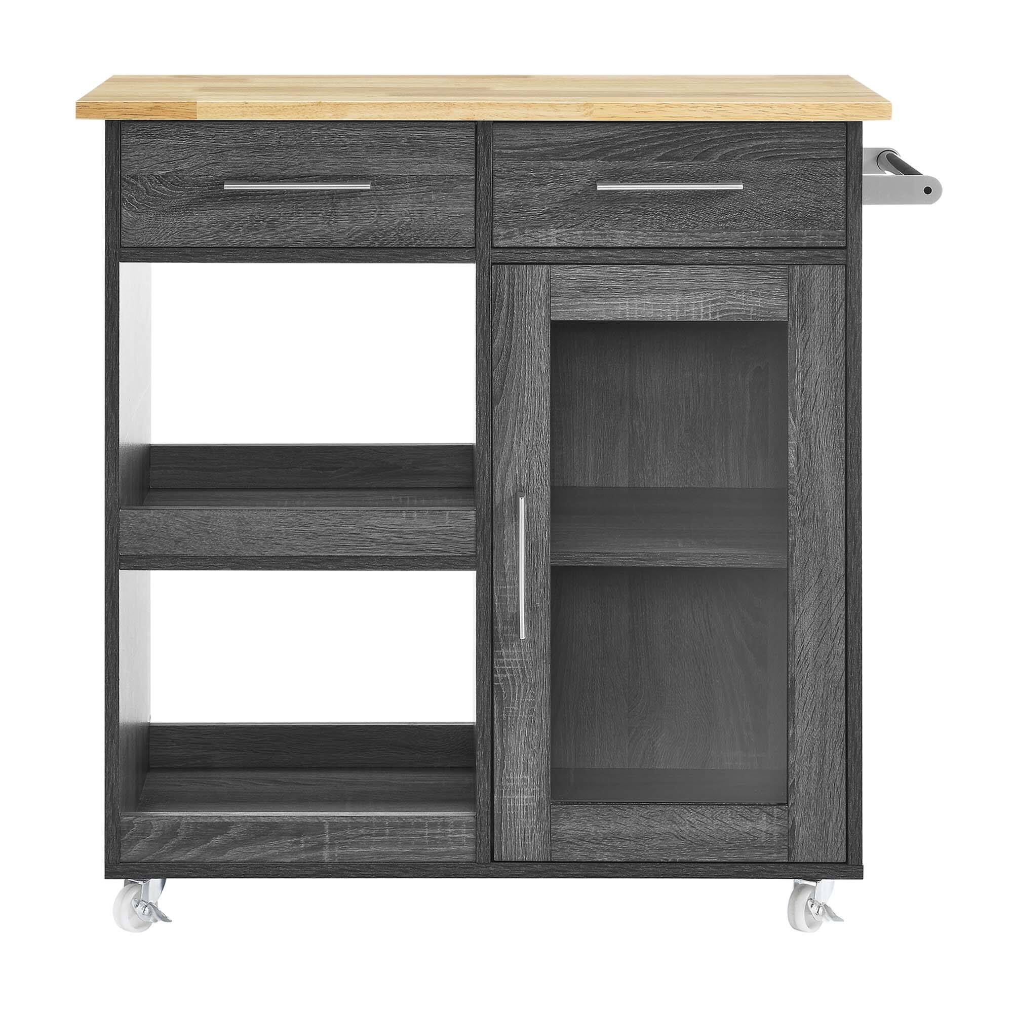 Alt View 4. Modway - Culinary Kitchen Cart With Towel Bar by Modway - Charcoal Natural.