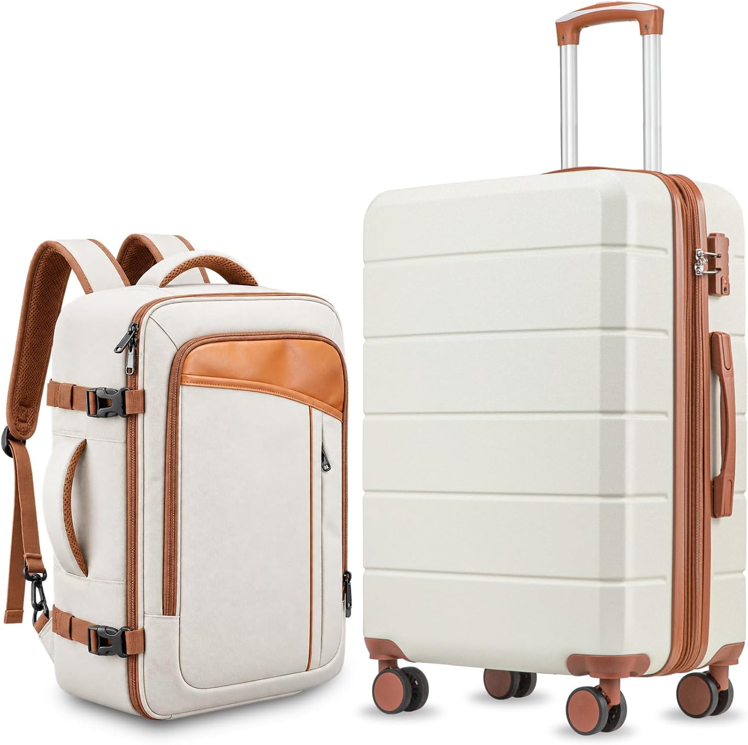 LUGGEX - 20" Carry-On Luggage Travel Tote Bag Set Hardside Suitcase with Spinner Wheels and TSA Lock - EX-Lite - White