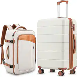 LUGGEX - 20" Carry-On Luggage Travel Tote Bag Set Hardside Suitcase with Spinner Wheels and TSA Lock - EX-Lite - White