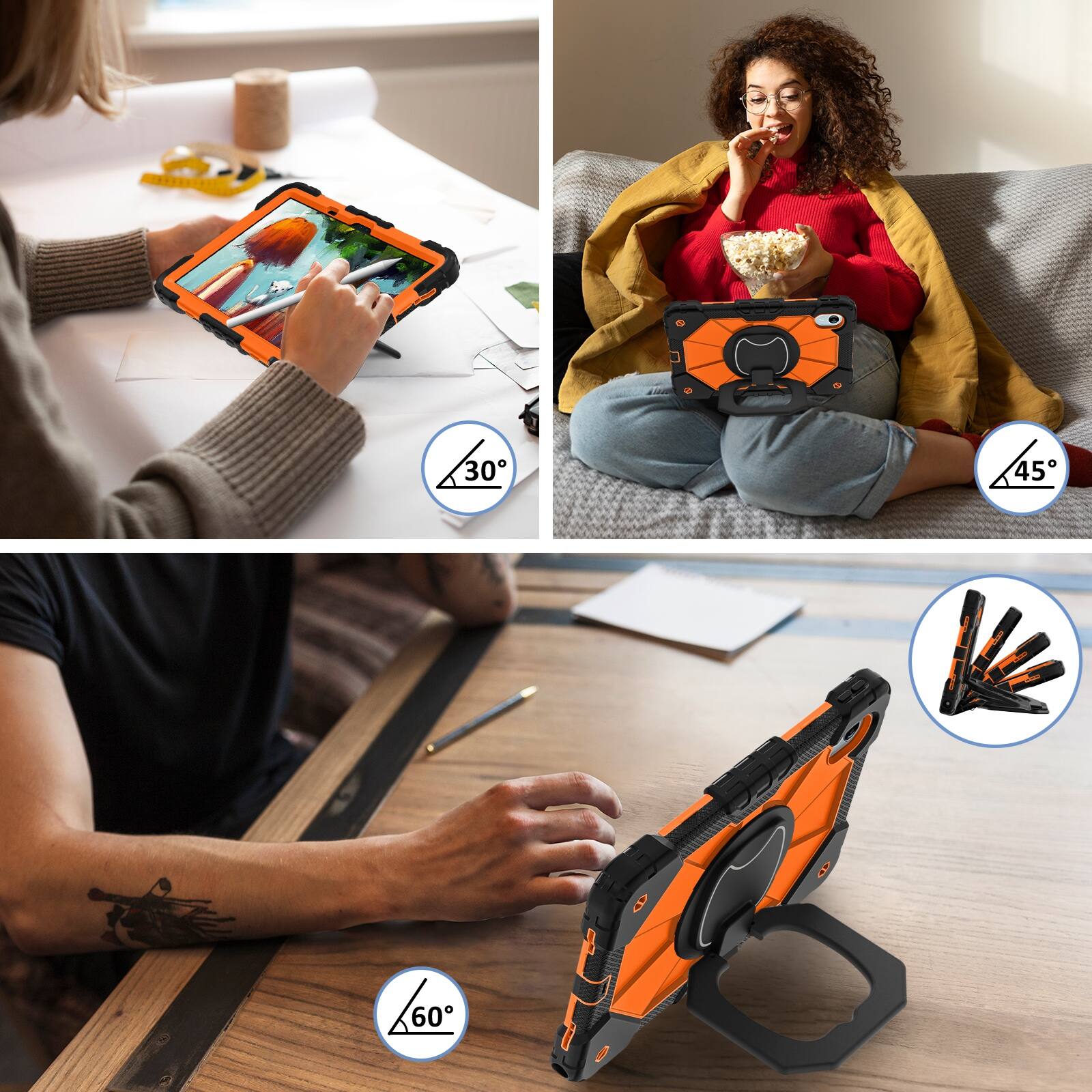 Alt View 3. UUCOVER - Shockproof Case for Lenovo Idea Tab 11 inch (TB336) 2025 /K11 Gen 2 360° Rotating Stand Hand Grip Cover+Shoulder Strap - Black+Orange.