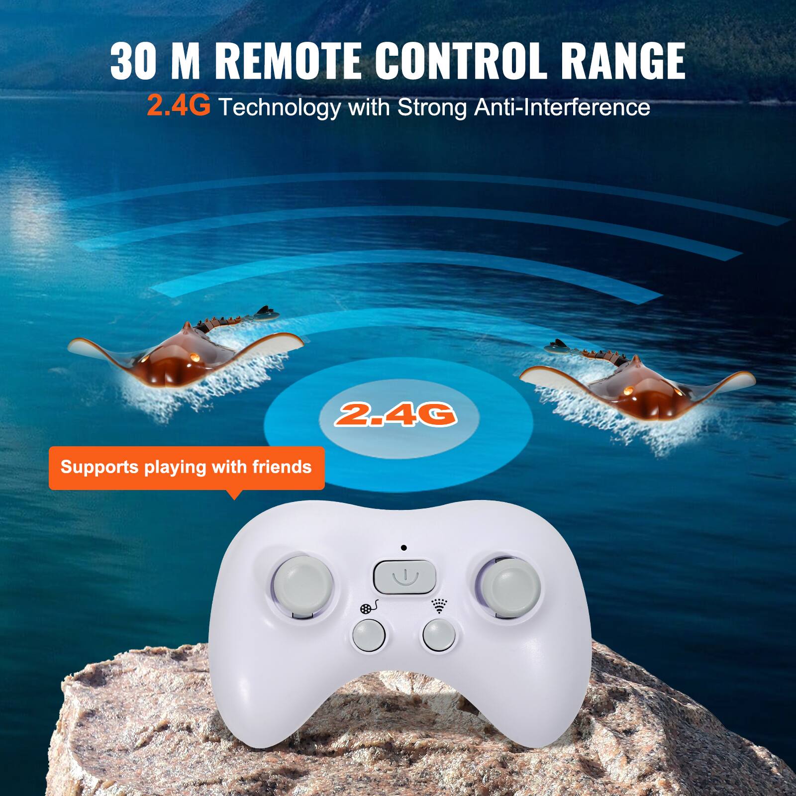 30 M REMOTE CONTROL RANGE  
2.4G Technology with Strong Anti-Interference  
Supports playing with friends