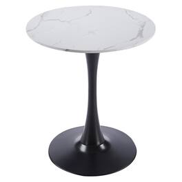 LeisureMod - Bristol 31" Mid-Century Modern Round Pedestal Dining Table - Glossy MDF/Stone Top for Kitchen & Cafe - Beveled - Marbled White