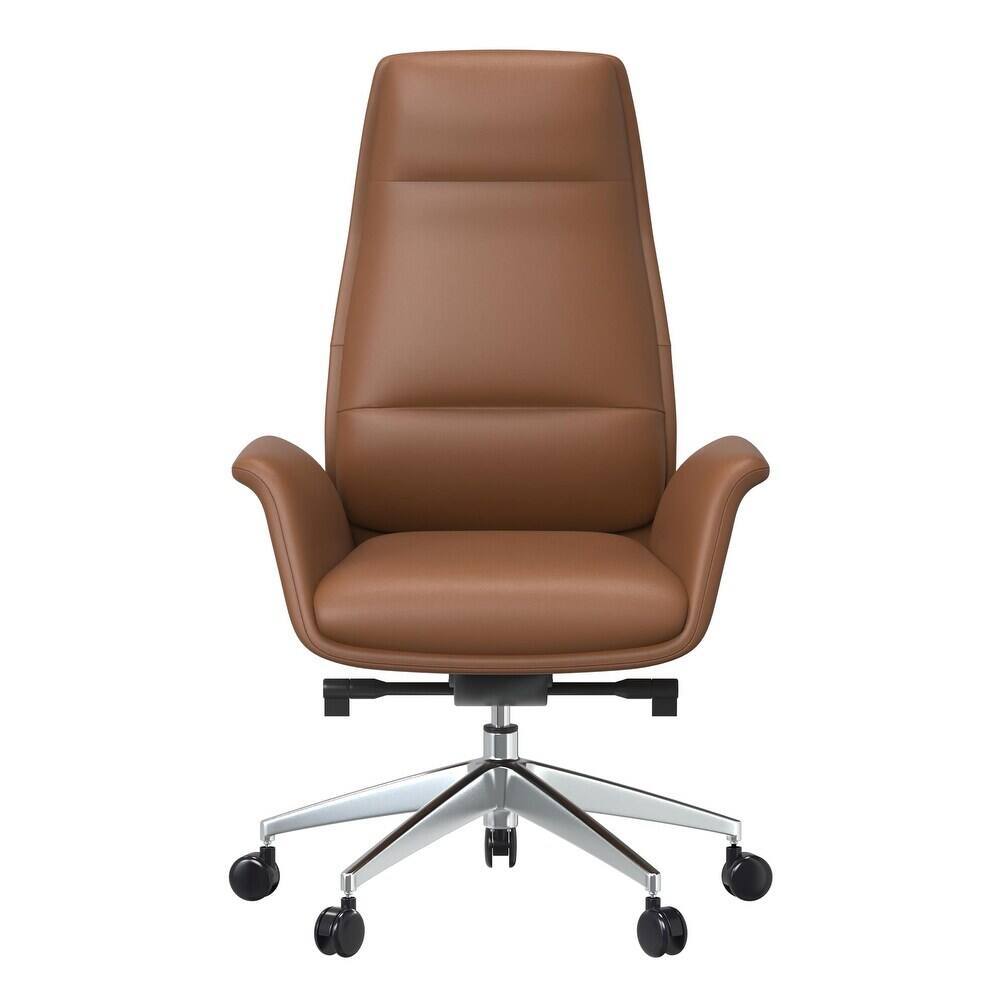 Back. LeisureMod - Summit Ergonomic High Back Office Chair, Leather Desk Chair, Metal Frame, Adjustable Height, Swivel & Tilt, Plush Seat - Dark Brown.