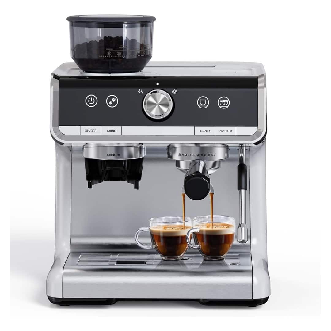 GARVEE - Coffee Machine 20 Bar Pressure, Stainless Steel Espresso Maker Cappuccino, and Macchiato with Milk Frother - Silver