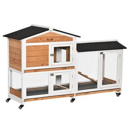 Pawhut - 62" Rabbit Hutch, Animal Enclosure with Wheels, Run Area, Removable Tray, Asphalt Roof, Lockable Doors, Ramp