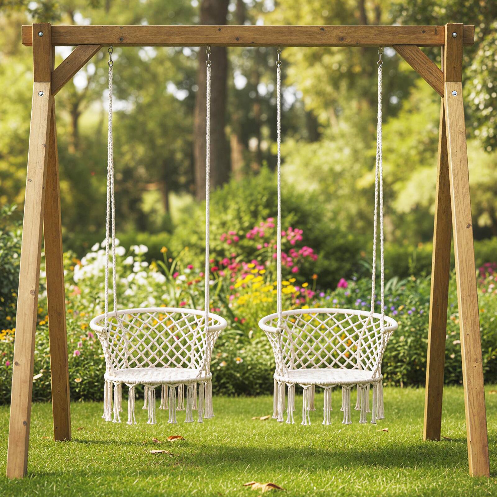 Alt View 8. Gymax - Gymax Hammock Chair Macrame Swing Hanging Cotton Rope Chair w/ Heavy Duty Metal Frame - Beige.