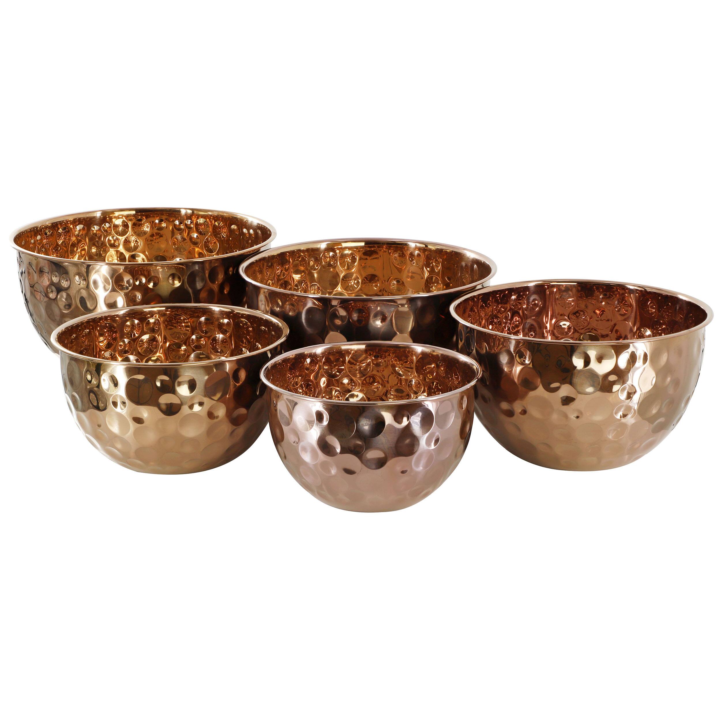 Front. MegaChef - MegaChef Hammered Bubble Texture 5 Piece Stainless Steel Serving Bowl Set in Copper - Copper.