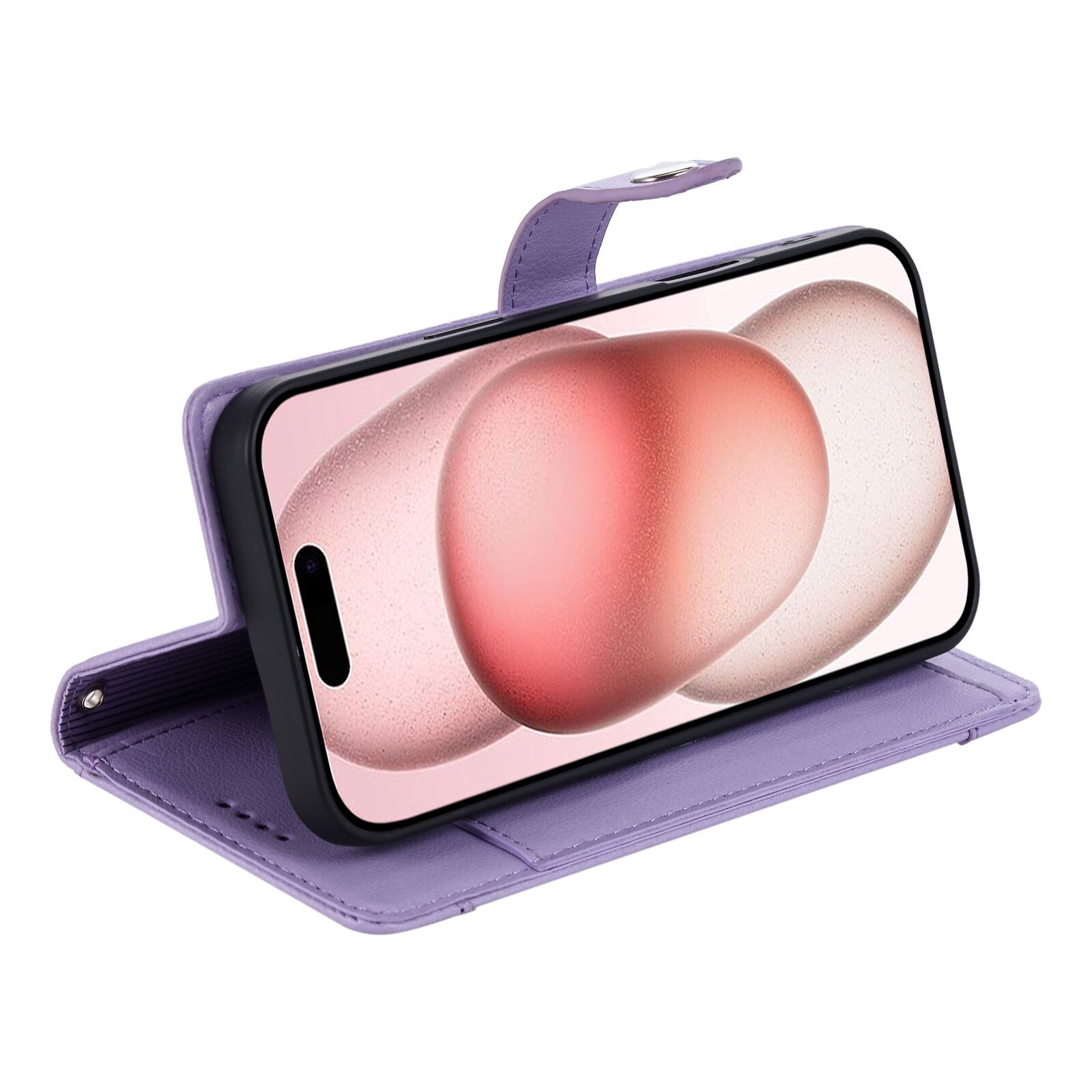 Alt View 1. Dteck - Wallet Case for Apple iPhone 17 Pro Max Crossbody Premium Leather Kickstand Zipper Card Slot Cover With Strap+Lanyard - Purple.