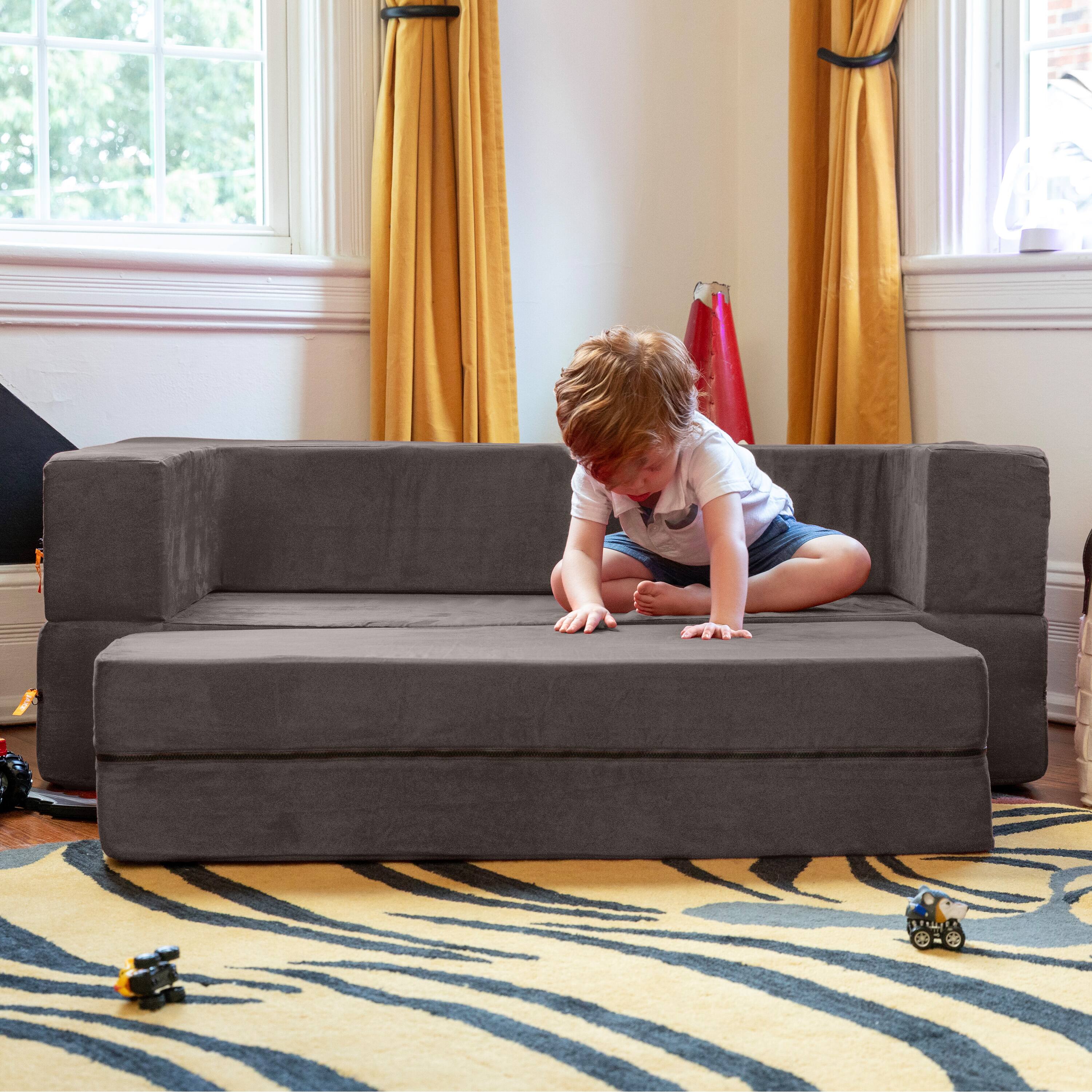 Alt View 4. Jaxx - Jaxx Zipline Kids Sofa & Large Ottoman, 3 in 1 Fold Out Sofa, Big Kids Edition, Charcoal - Charcoal.