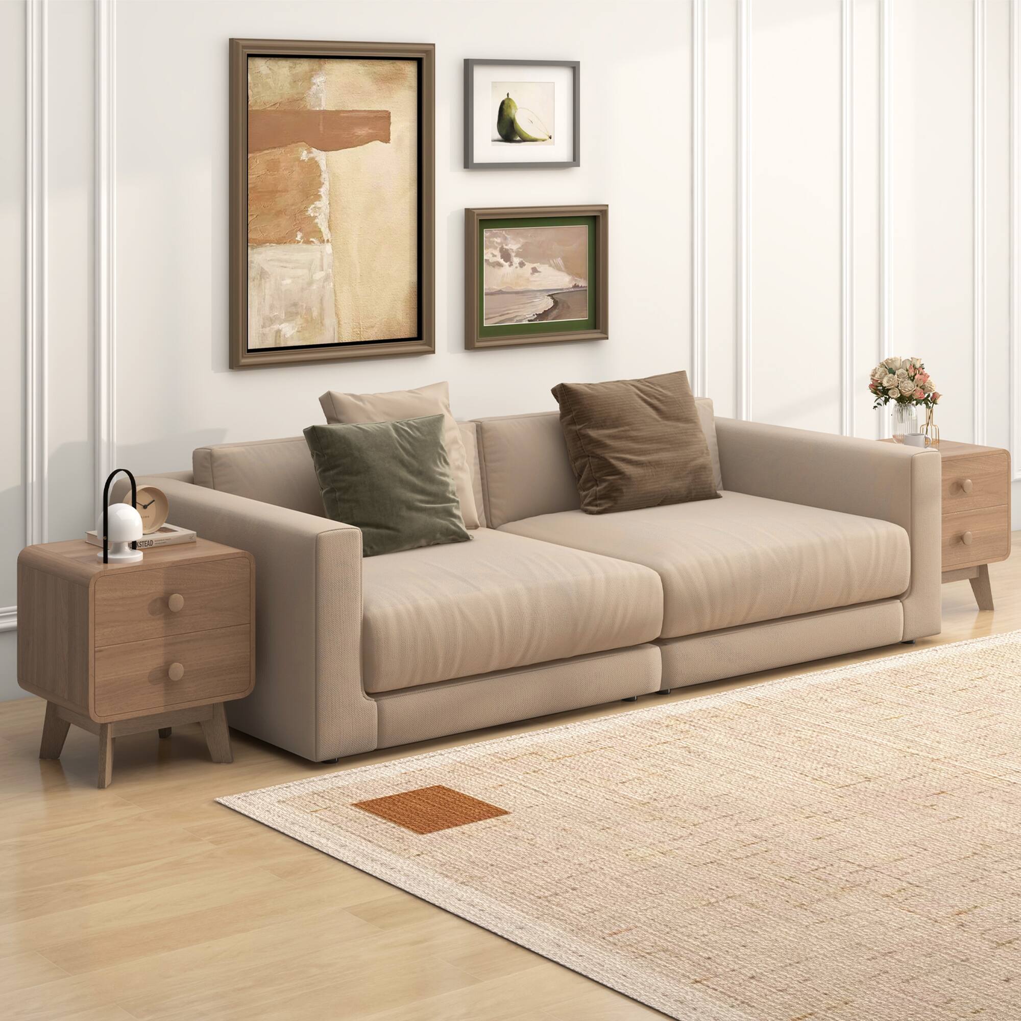 Alt View 1. Costway - Costway Modern Style 2-Drawer Nightstand Bedside Table with Solid Rubber Wood Legs - Brown.